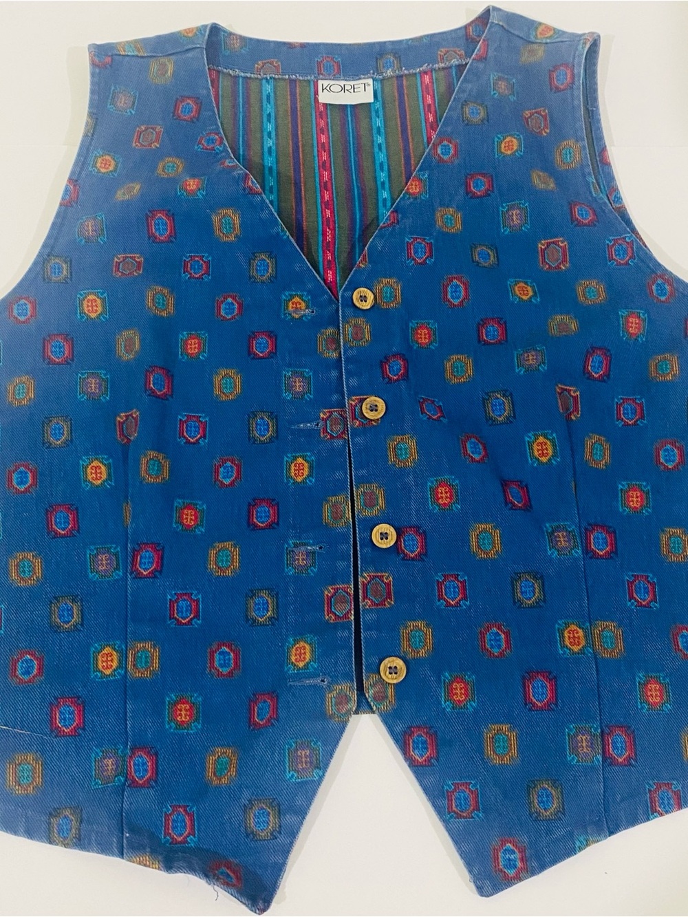 Koret Blue Patterned Men's Vest with Multicolor Motifs